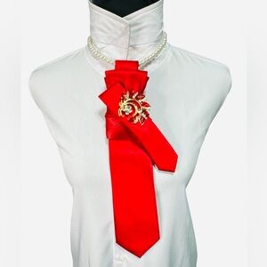 Apt. 9 Satin Red Necktie featuring Red/Gold Brooch